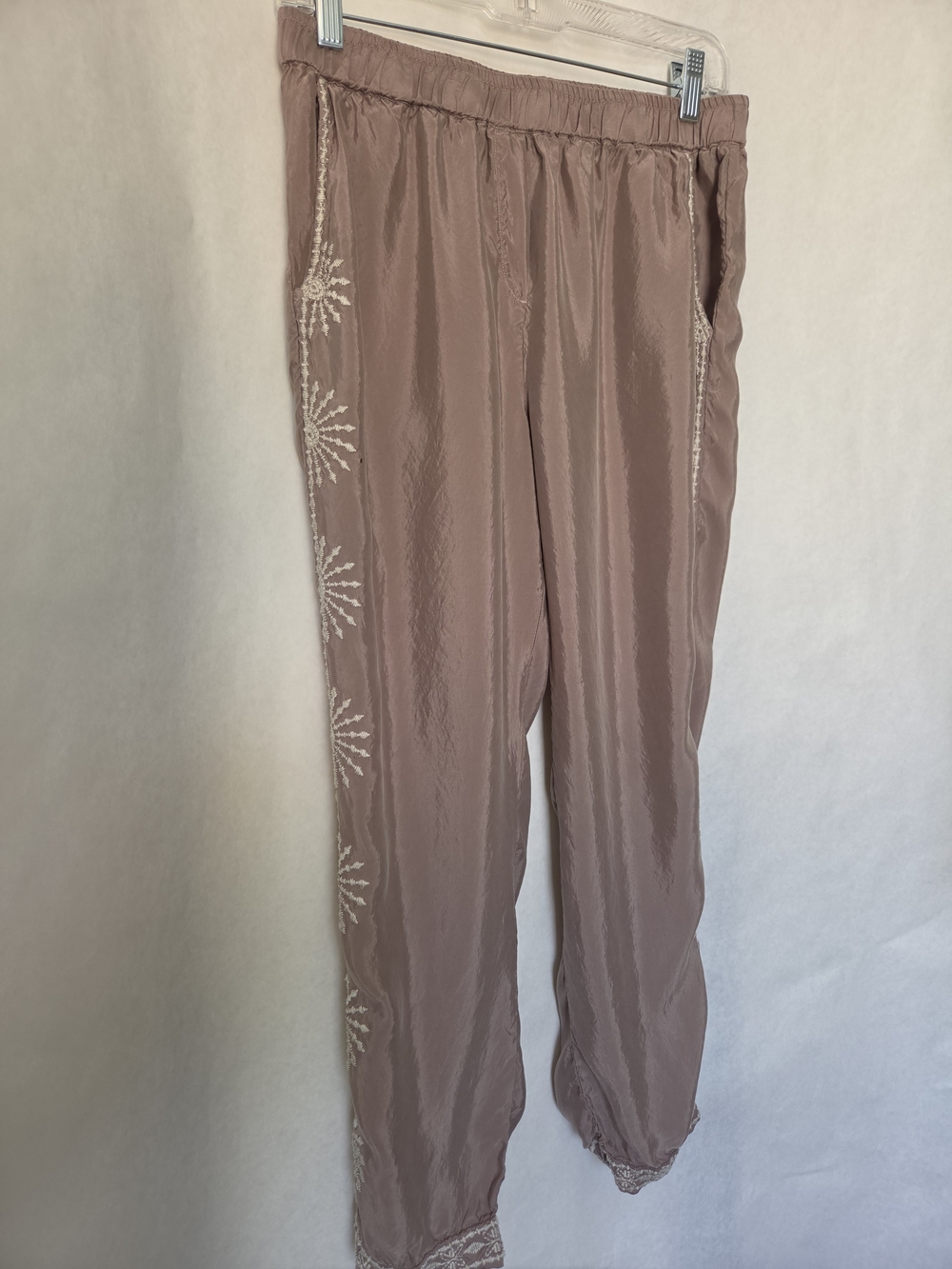 Johnny Was Workshop Tan Jogger Pants with Embroidered Side Detail